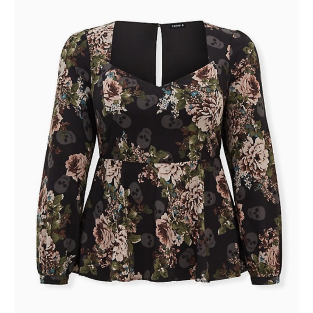 Torrid Floral Skull Sweetheart Peplum Blouse